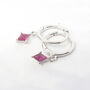 Ruby July Birthstone Silver Delicate Dangle Hoops, thumbnail 1 of 4