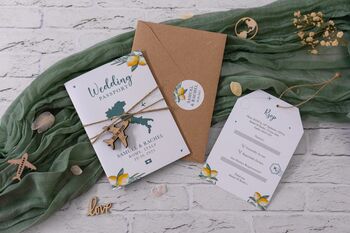 Lemon Floral Passport Invitation With Plane Charms For Destination Wedding, 2 of 9