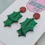 Holly Leaf Glitter Resin Christmas Earrings, thumbnail 4 of 4