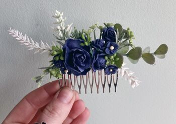 Navy Blue Flower Hair Comb, 2 of 5