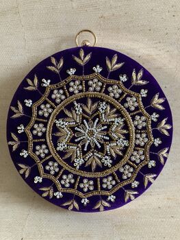 Purple Handcrafted Velvet Bangle Clutch Bag, 2 of 8