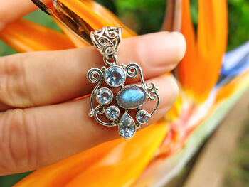 Labradorite And Blue Topaz Delilah Pendant, 10 of 11