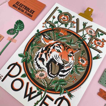A3 Gold Love Is Power Risograph Print, 3 of 5