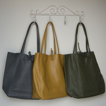 Mustard Olive Or Grey Leather Tote Shopper, 5 of 9
