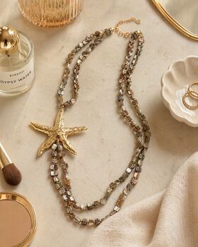 Golden Starfish Layered Beaded Statement Necklace, 3 of 3