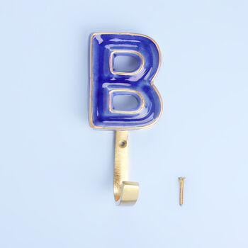 G Decor Alphabet Blue Crackle Hooks Antique Brass, 8 of 10