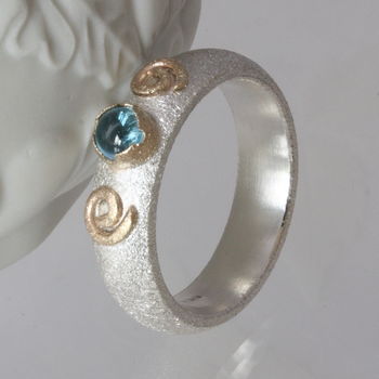 Gemstone Band Ring, Silver And Gold Ring, 2 of 8