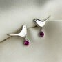 Sterling Silver And Pink Crystal Bird Stud Earrings, thumbnail 1 of 5