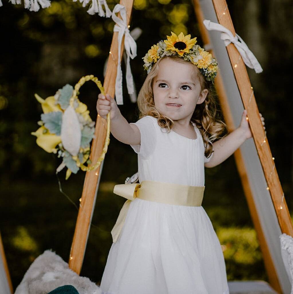 Cap Sleeve Flower Girl Child Dress With Colour Sash, 1 of 8