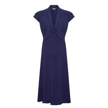 Petal Sleeve Forties Style Dress In French Navy Crepe, 3 of 4