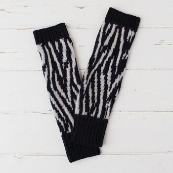 Zebra Lambswool Knitted Wrist Warmers, 5 of 12