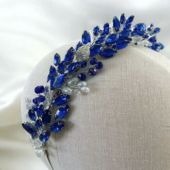 Royal Blue Headband With Silver Leaves, 5 of 6