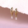 9ct Solid Gold Baguette Cz Charm Huggie Hoop Earrings, thumbnail 1 of 3
