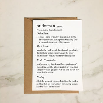 Funny Bridesman/Male Bridesmaid Definitions A5 Card, 3 of 9