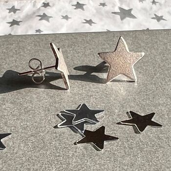 Star Stud Earrings Sterling Silver With Matt Finish, 2 of 8
