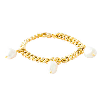 Gold Plate Curb Chain Bracelet With Pearl Charms, 3 of 3