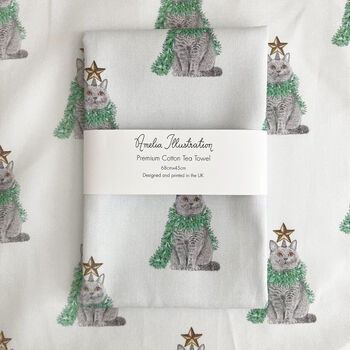 British Shorthair Cat Christmas Cotton Tea Towel, 5 of 5