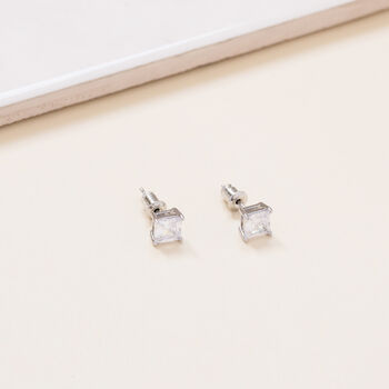 Sterling Silver Plated Square Crystal Stud Earrings, 3 of 6