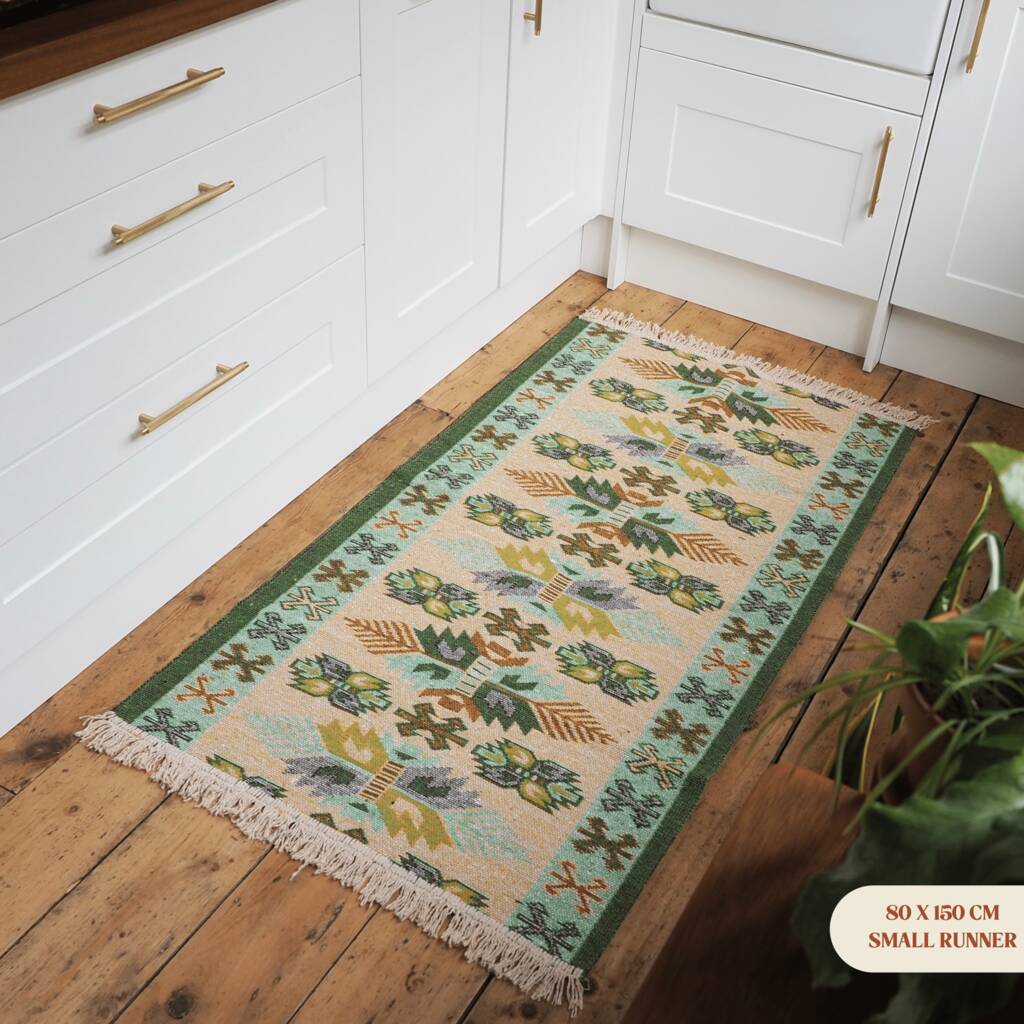 Turkish Kilim Green Leaf Runner Rug By Halcyon Daze Store