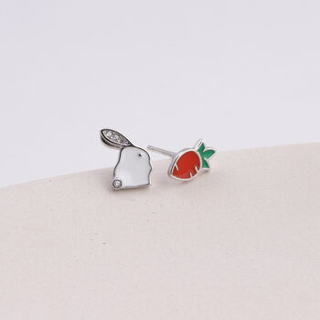 Sterling Silver Bunny And Carrot Earrings For Easter, 2 of 3