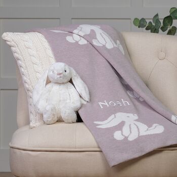 Personalised Beige Bashful Blanket And Bunny Baby Set, 4 of 7