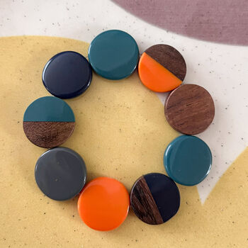 Wood And Resin Circles Bead Bracelet, 2 of 5