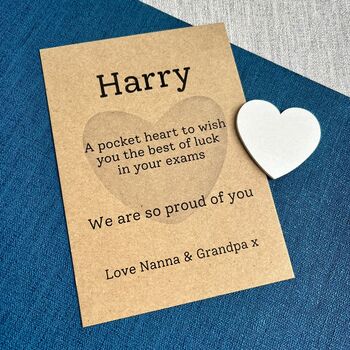 Exams Good Luck Pocket Wooden Heart Card, 2 of 3