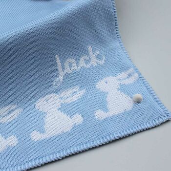Personalised Knitted Bunny Baby Blanket, 7 of 11