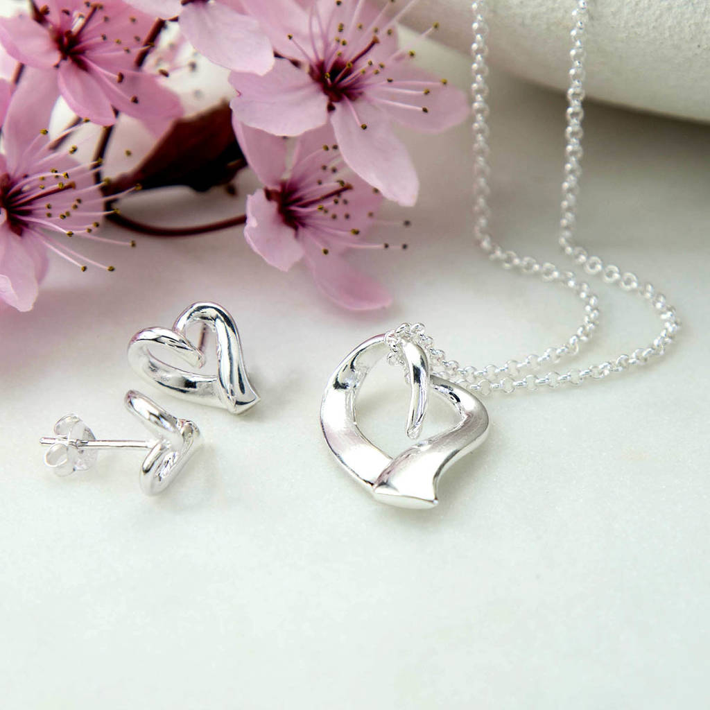 Sterling Silver Ribbon Heart Jewellery Set, 1 of 5