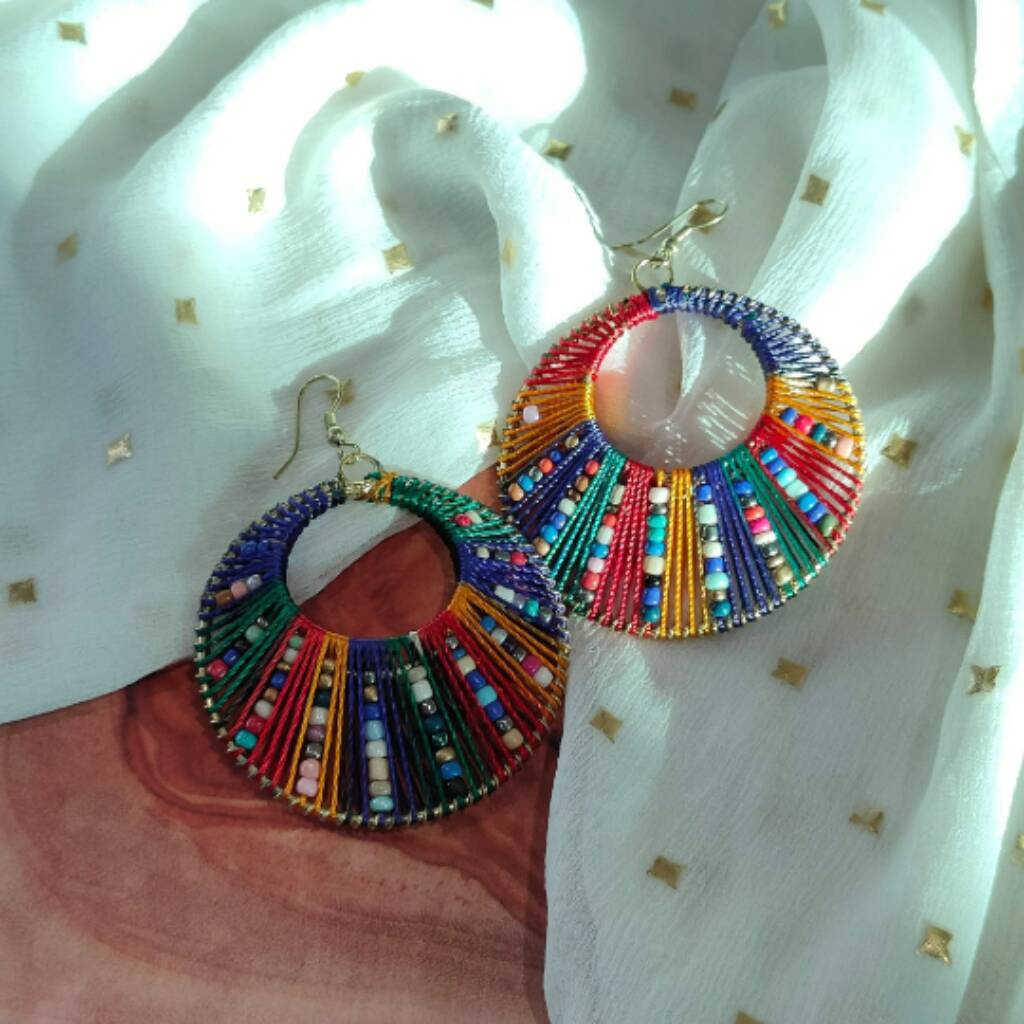 Large Thread Braided Colourful Bead Hoop Earrings By The Colourful Aura ...