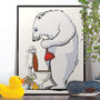 Polar Bear Cleaning Toilet, Funny Bathroom Art, thumbnail 1 of 7