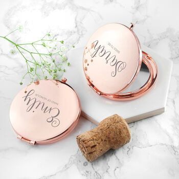 Personalised Round Rose Gold Plated Compact Mirror, 4 of 5