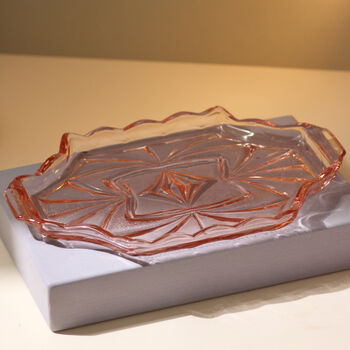 Vintage Art Deco Mid Century Curved Glass Tray Pink, 2 of 3