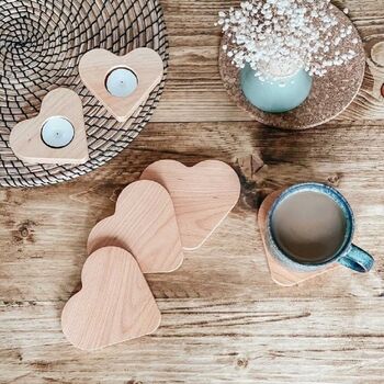 Set Of Four Wooden Love Heart Coasters, 6 of 7