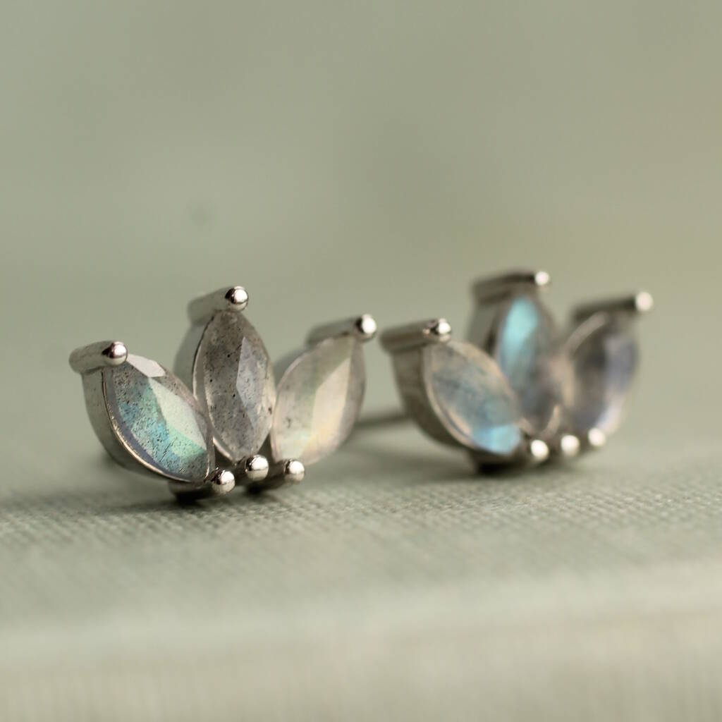 Labradorite Lotus Stud Earrings, 1 of 11