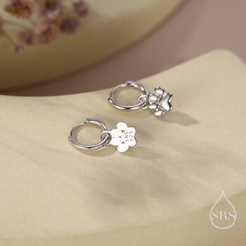 Sterling Silver Paw Print Huggie Hoop Earrings, 4 of 11