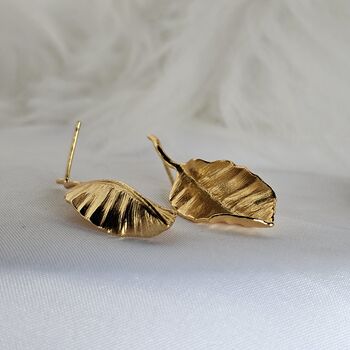 Textured Leaf Stud Earrings In 16 K Gold And 925 Sterling Silver, 11 of 12