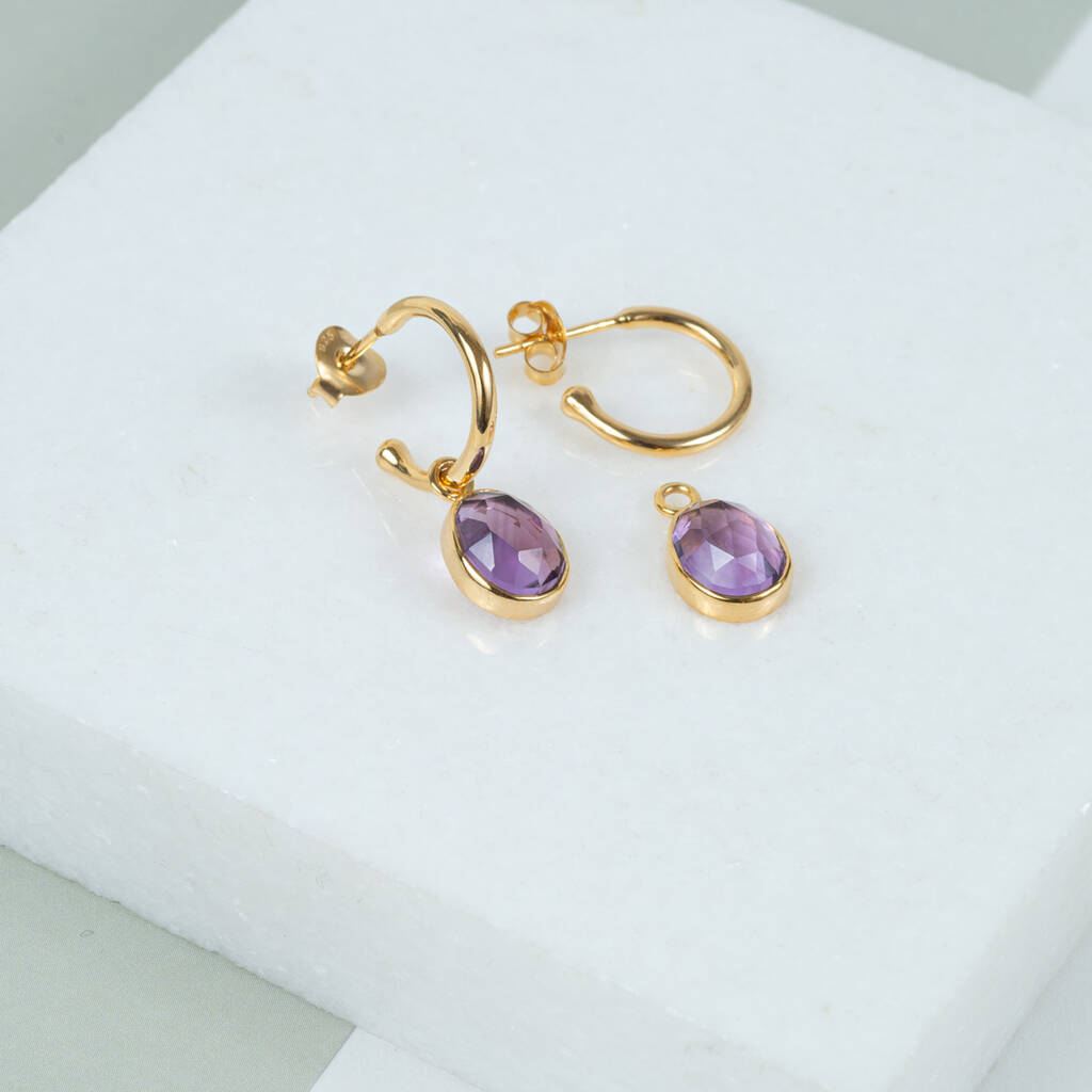 Manhattan Gold Plated And Amethyst Gemstone Earrings By Auree Jewellery
