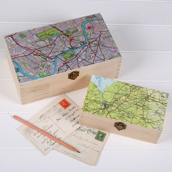 Personalised Map Location Rectangular Wooden Box, 2 of 5