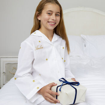 Personalised Girl's Gold Star Embroidered Cotton Pyjamas, 4 of 10