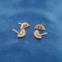 Gold Split Circle Smiley Face Statement Stud Earrings, thumbnail 6 of 7