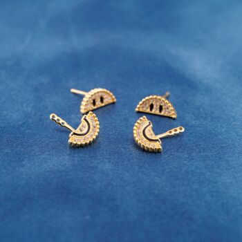 Gold Split Circle Smiley Face Statement Stud Earrings, 6 of 7
