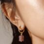 Strawberry Quartz Lily Twisted Huggie Hoop Earrings, thumbnail 10 of 11