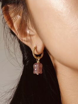 Strawberry Quartz Lily Twisted Huggie Hoop Earrings, 10 of 11