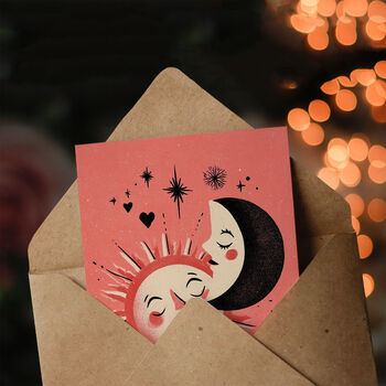 Retro Sun And Crescent Moon Celestial Couple Valentine's Card, 3 of 6