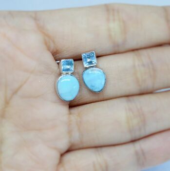 Larimar Blue Topaz Silver Stud Earrings, 4 of 10