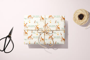 Personalised Giraffe 1st Birthday Wrapping Paper, 2 of 4