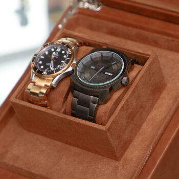 Personalised Large Tan Double Watch Display Case, 4 of 5