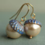 Royal Blue Pearl Gold Acorn Earrings, thumbnail 1 of 12