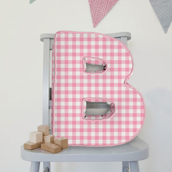 Handmade Letter Cushion In Pink Gingham, 2 of 3